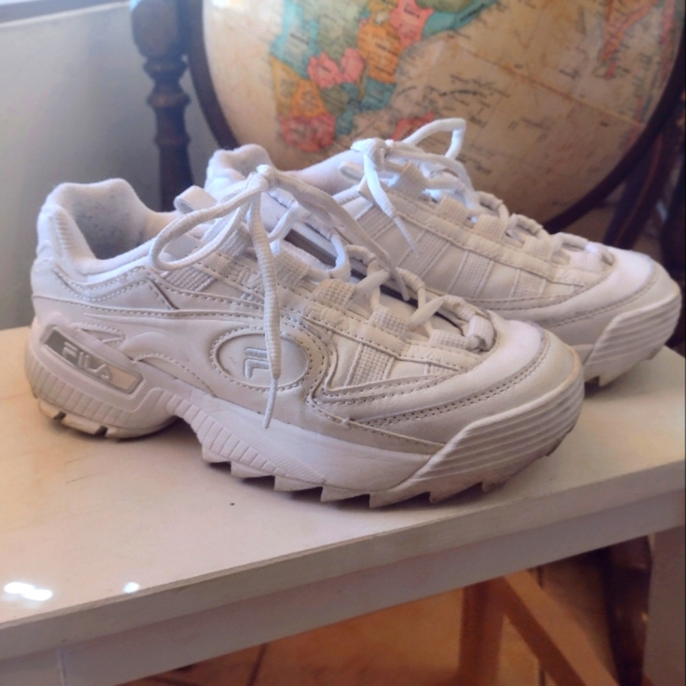 FILA all white chunky sneakers